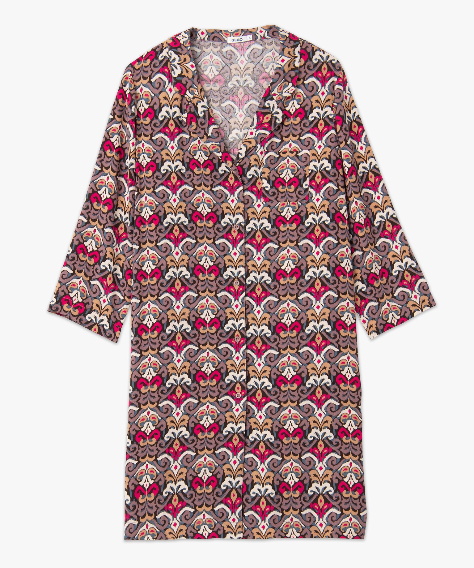 Chemise de nuit femme imprimée forme liquette à manches 3/4 imprime | GEMO