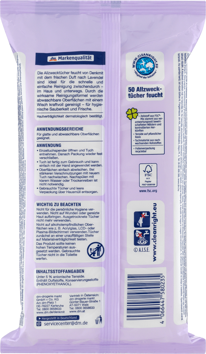 Feuchte Allzwecktücher Lavendel, 50 St