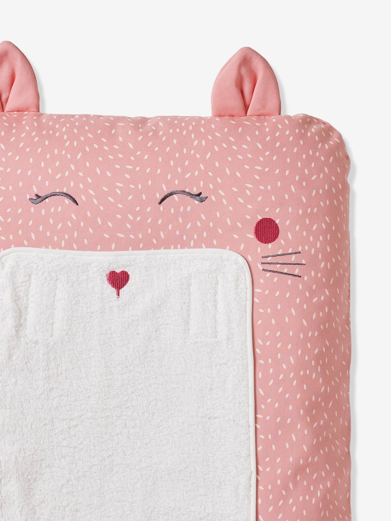 Vertbaudet Bezug für Baby Wickelauflage KATZE, personalisierbar Oeko-Tex - rosa bedruckt