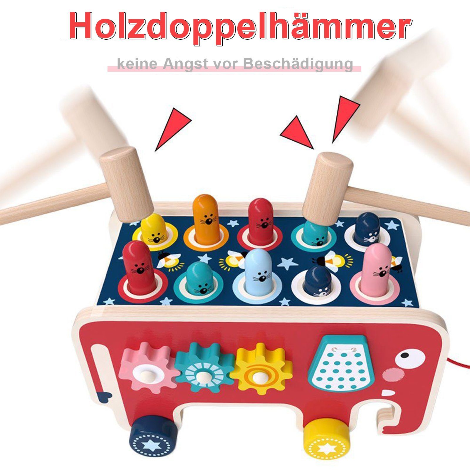 Wenta Lernspielzeug (Hammerspiel für Kinder, Klopfbank Holz mit 2 Hämmern, Pädagogisches Vorschullernen Lernspielzeug, Geschenk für Kleinkinder Jungen Mädchen ab 1 2 3 Jahre)