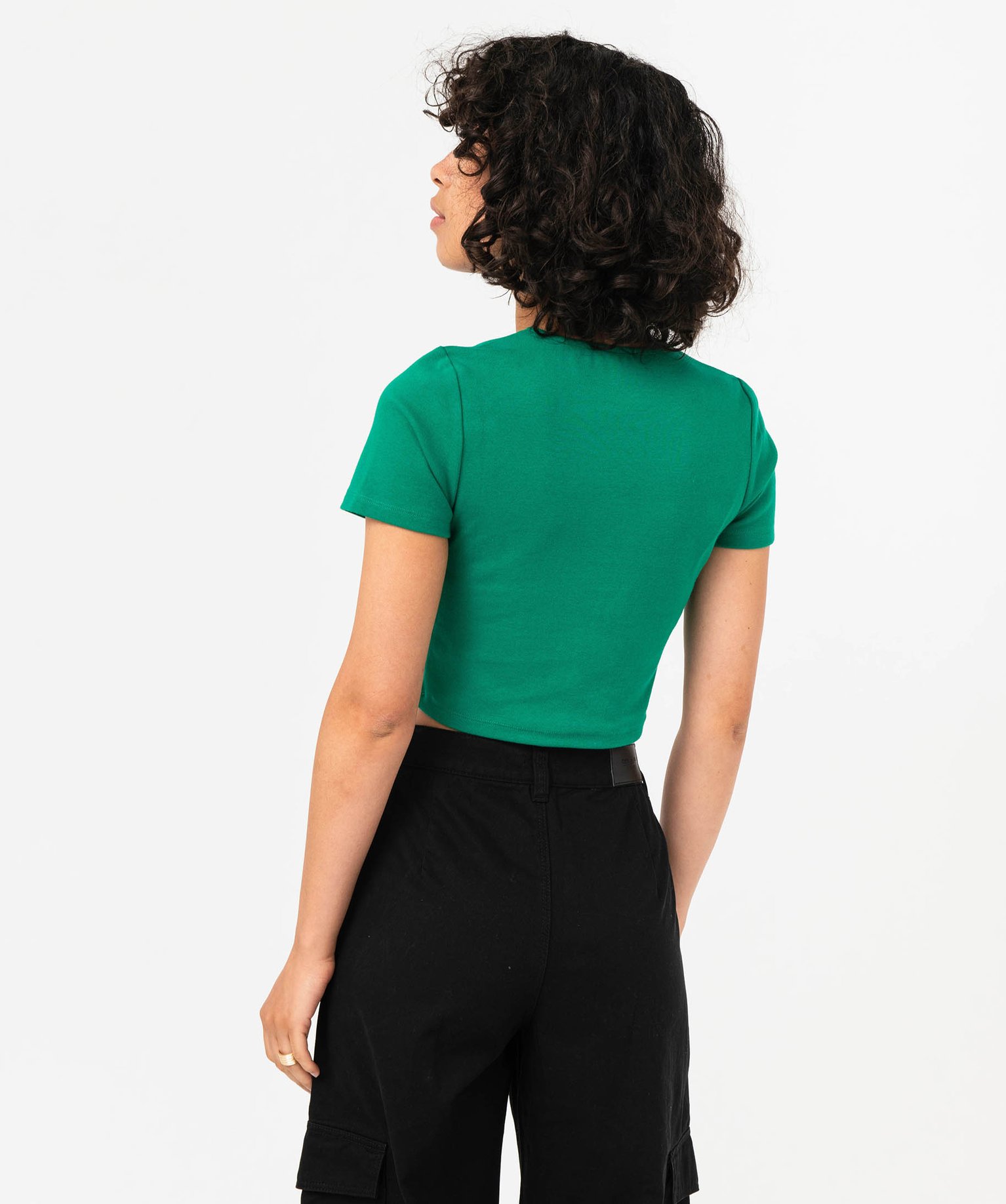 Tee-shirt à manches courtes et col rond coupe courte femme vert | GEMO
