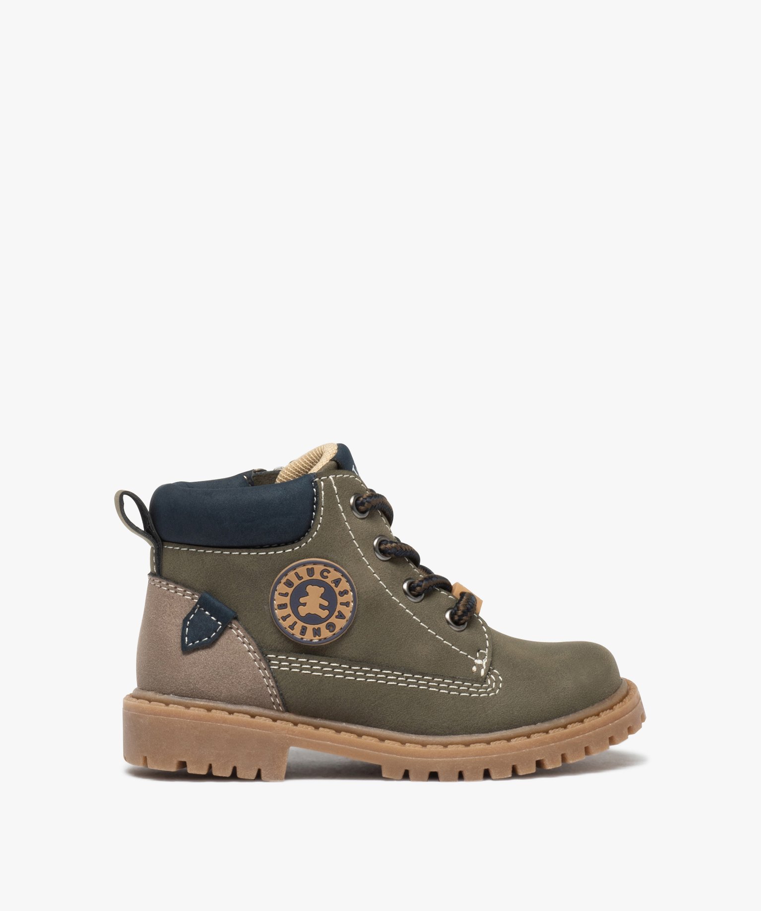 Boots bébé Garçon mid-cut lisses à lacets et à zip - Lu... kaki | GEMO