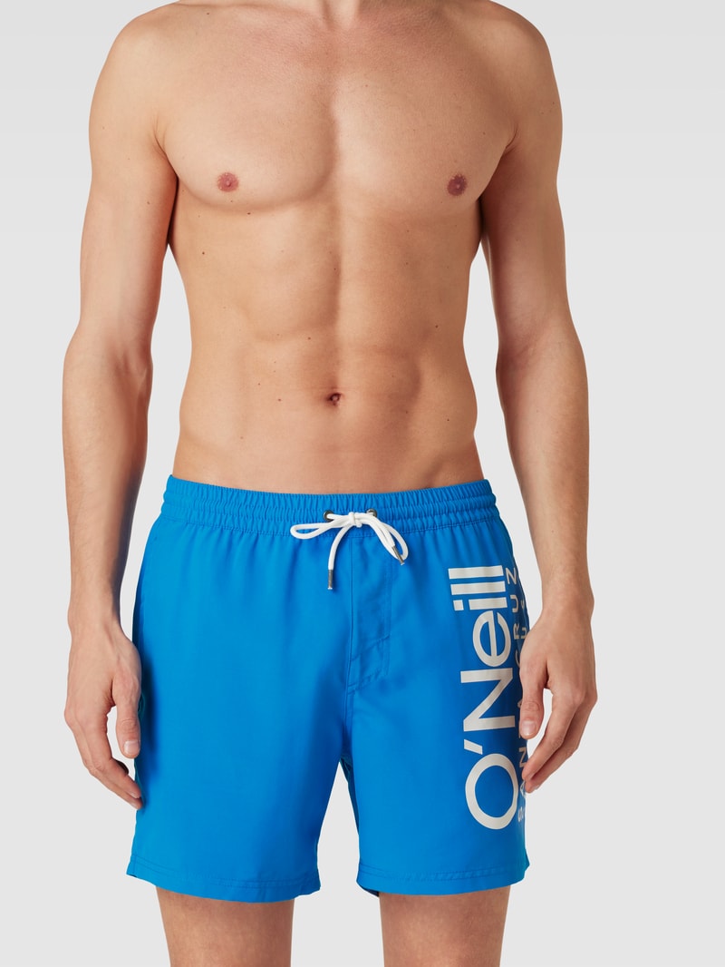 Badehose mit Label-Print Modell 'Original Cali' in royalblau