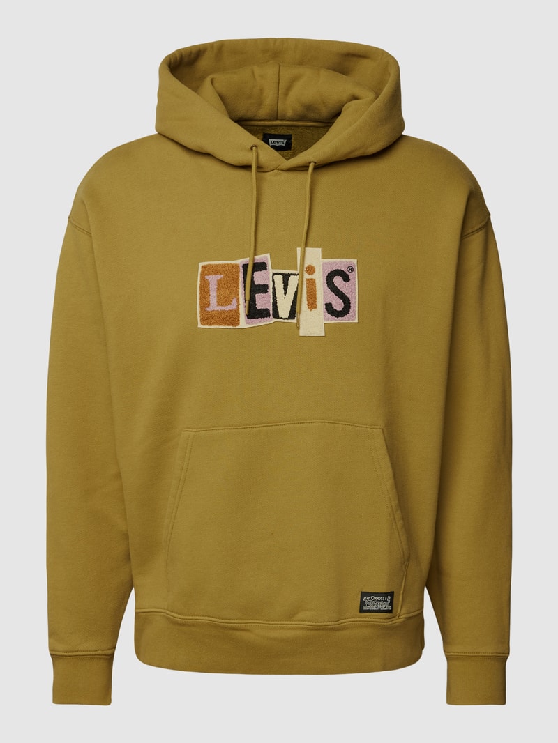 Hoodie mit Label-Patches Modell 'SKATE' in grasgrün