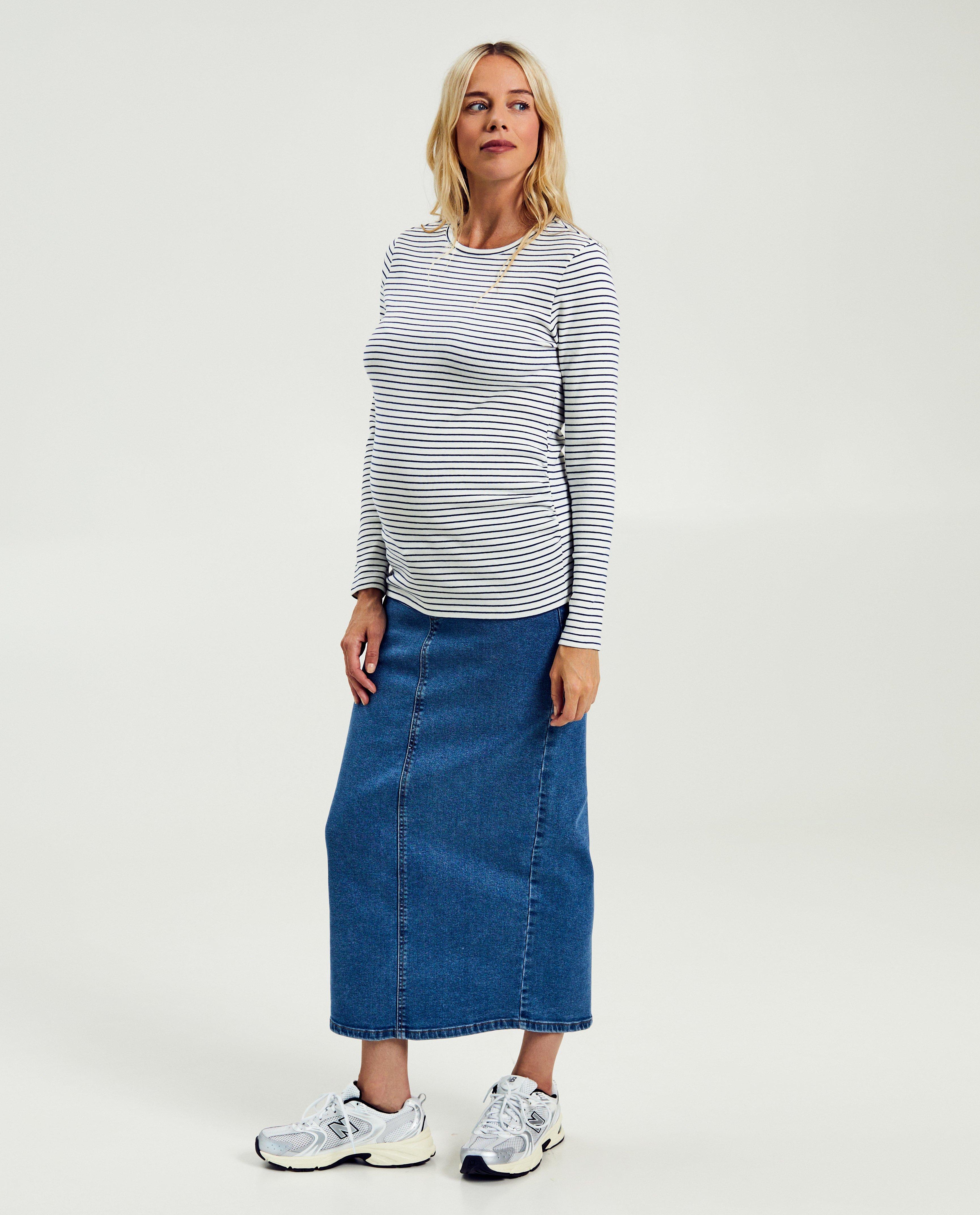 Fustă din denim Atelier Maman Blue, albastru maternitate