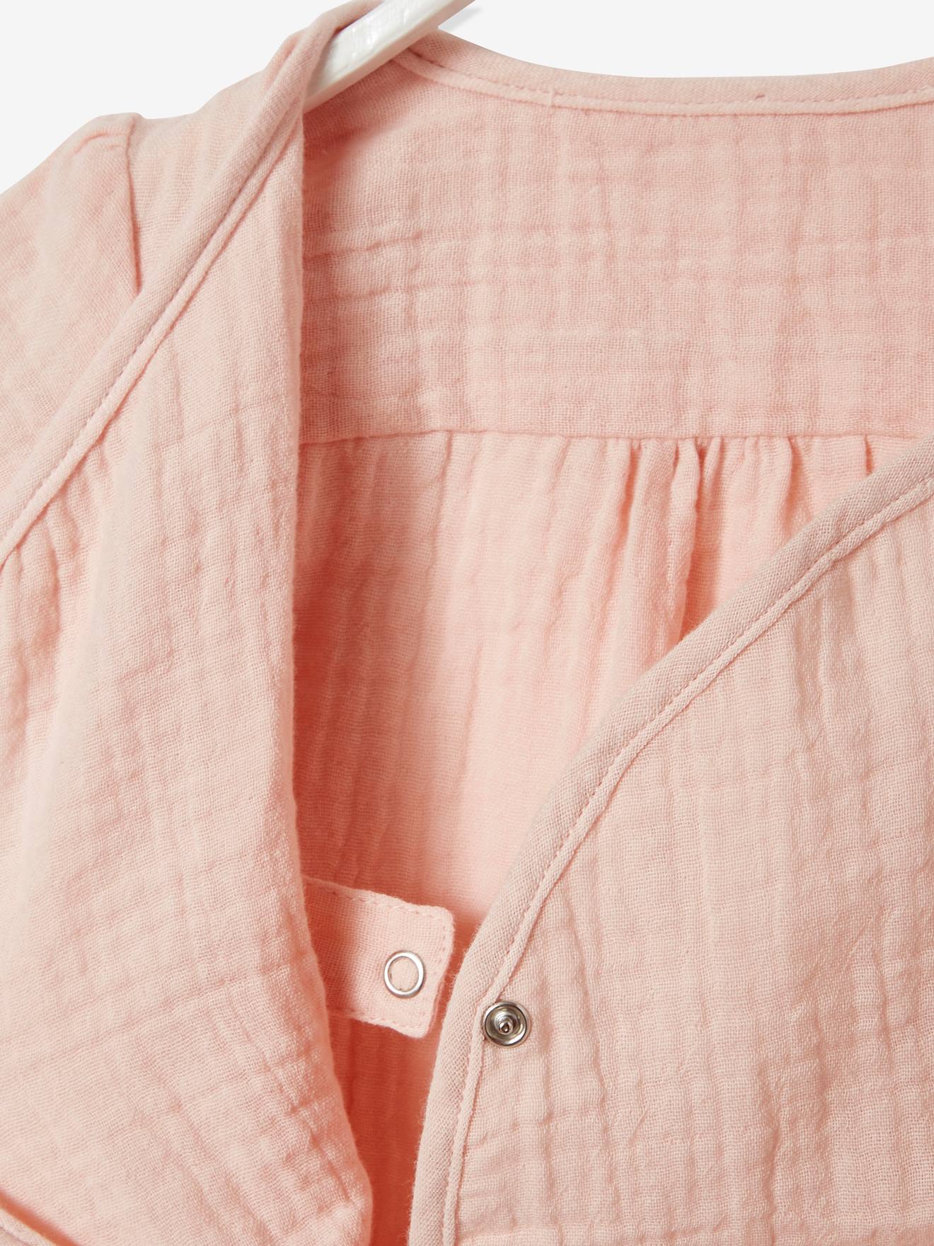 Body bébé personnalisable en gaze de coton ouverture naissance rose