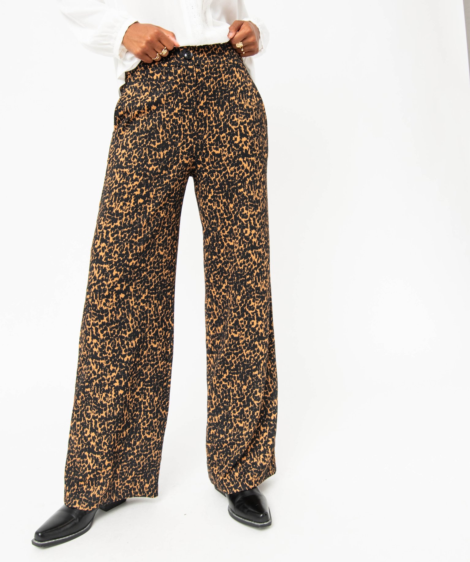 Pantalon large imprimé en maille texturée femme imprime | GEMO