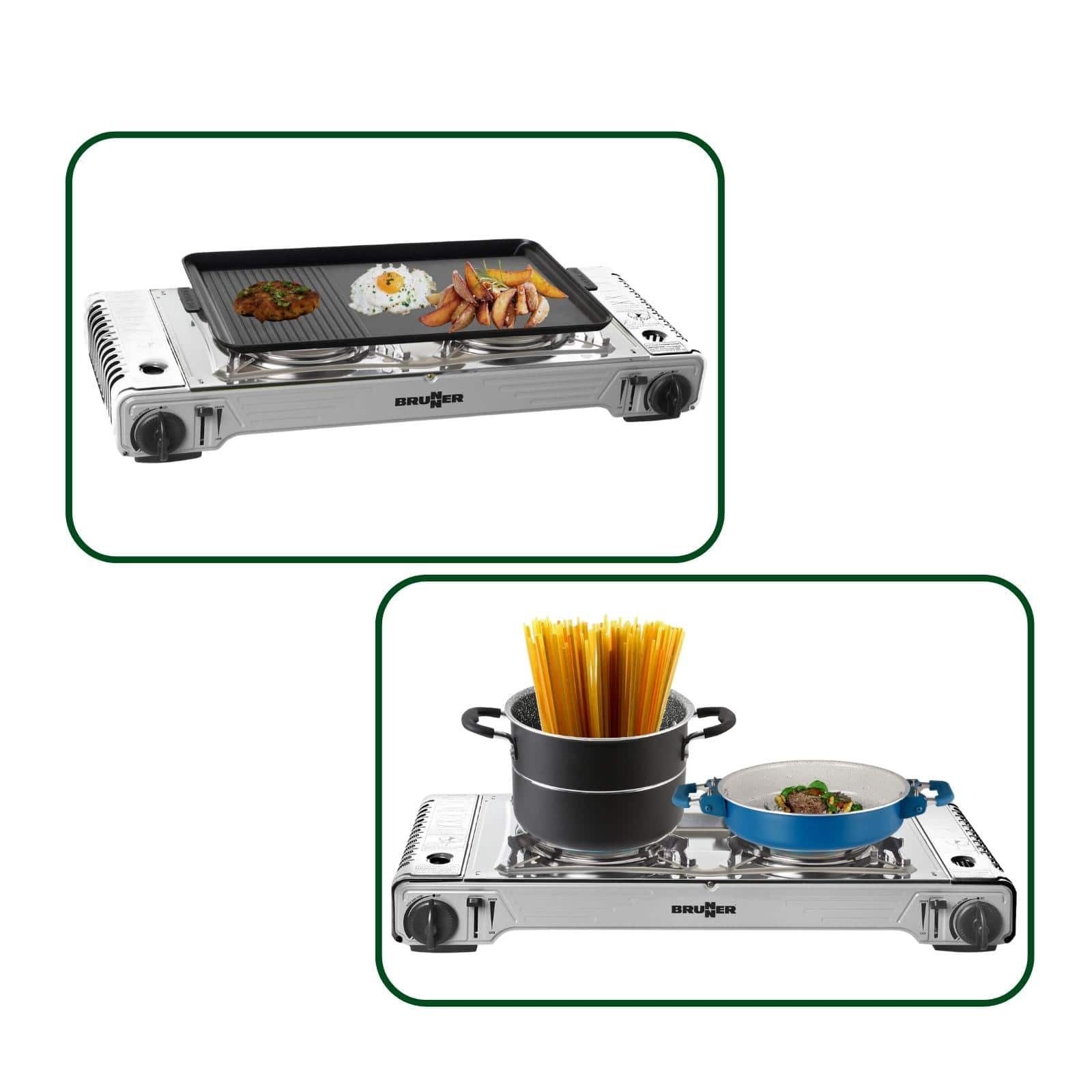 BRUNNER Gaskocher BRUNNER Camping Gaskocher 2 flammig DEVIL DOUBLE GRILL mit Grillplatte