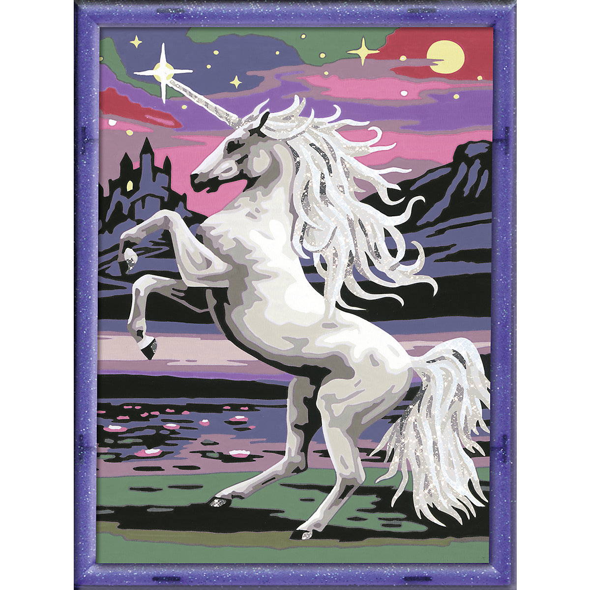 Malen nach Zahlen, 18x24 cm, mit farbigen Motivlinien & Glittereffekt, Malen nach Zahlen Magisches Einhorn