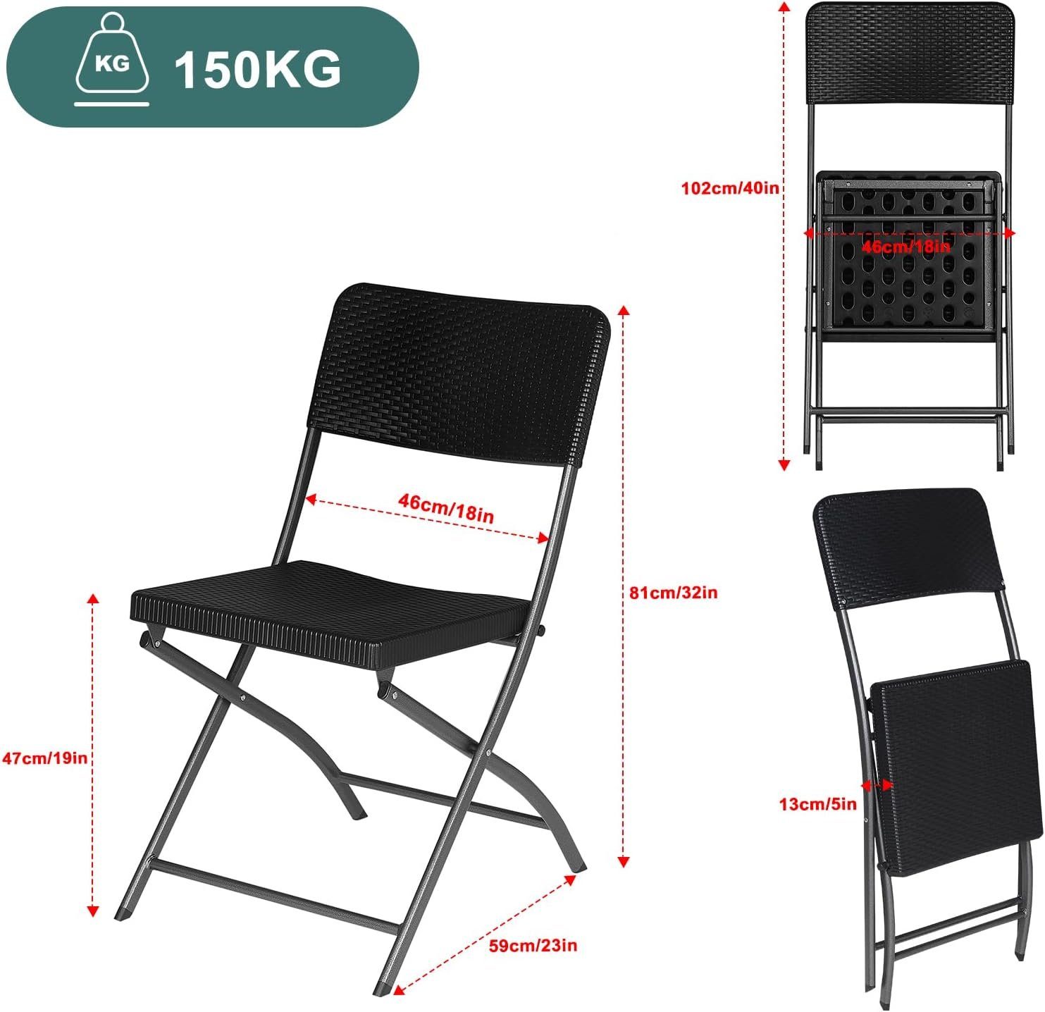 EUGAD Klappstuhl (2 St), Gartenstuhl Campingstuhl HDPE,59 x 81 x 46 cm,Schwarz
