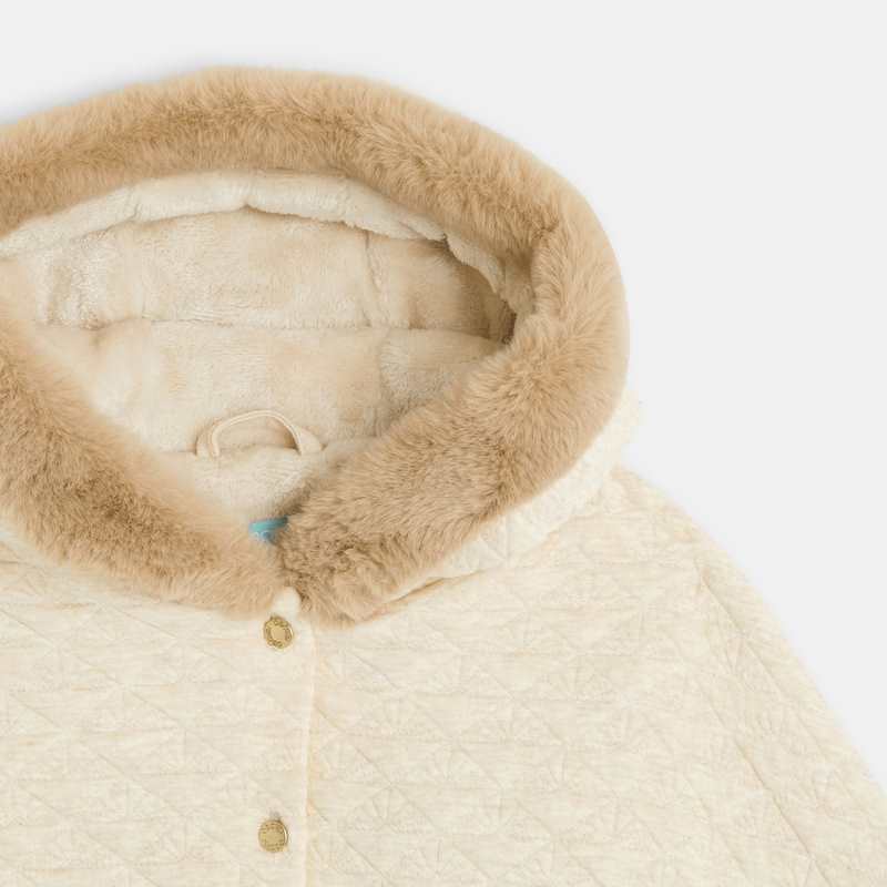 Manteau cape à capuche fourré beige bébé fille