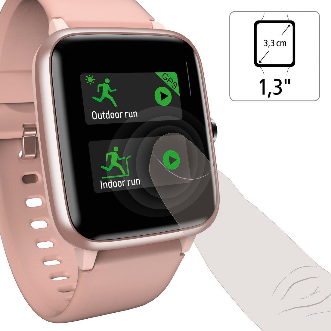 Hama Smartwatch, GPS, wasserdicht, Herzfrequenz, Kalorien, Schritte, Rosé Smartwatch (3,3 cm/1,3 Zoll), Tempo, Musiksteuerung, Nicht Stören Modus, Timer Wecker, Wetteranzeige