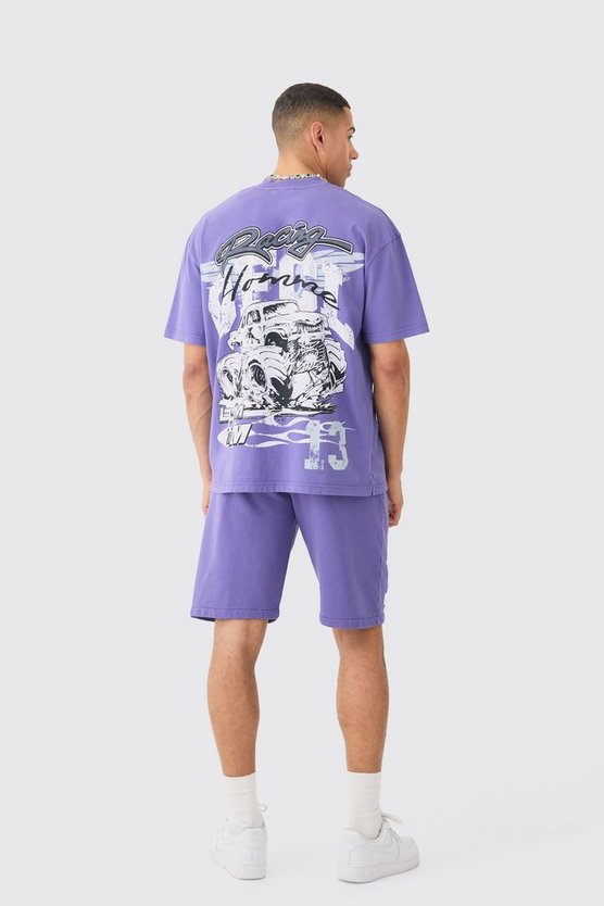 Oversize Official T-Shirt mit Racing-Print & lange Shorts