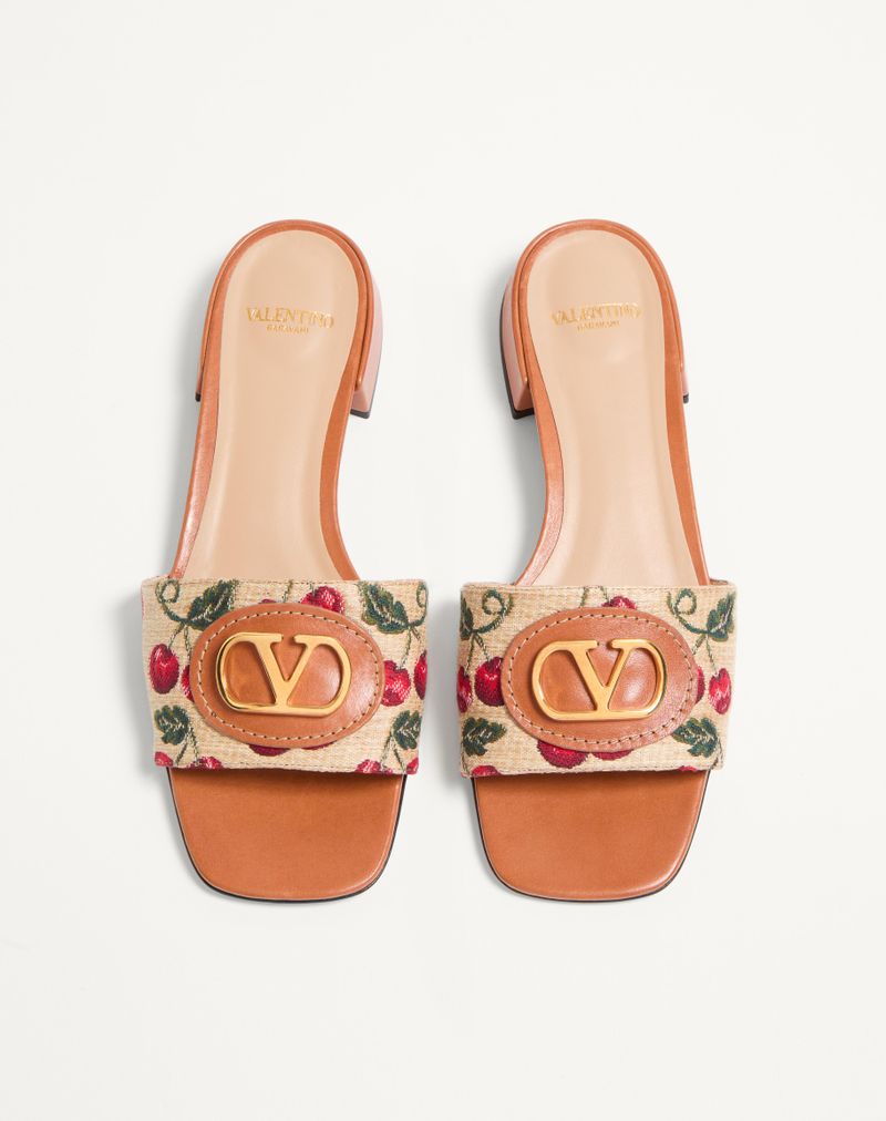 VLogo Signature Raffia Jacquard Slidesandaler med Kirsebærmotiv 20 mm