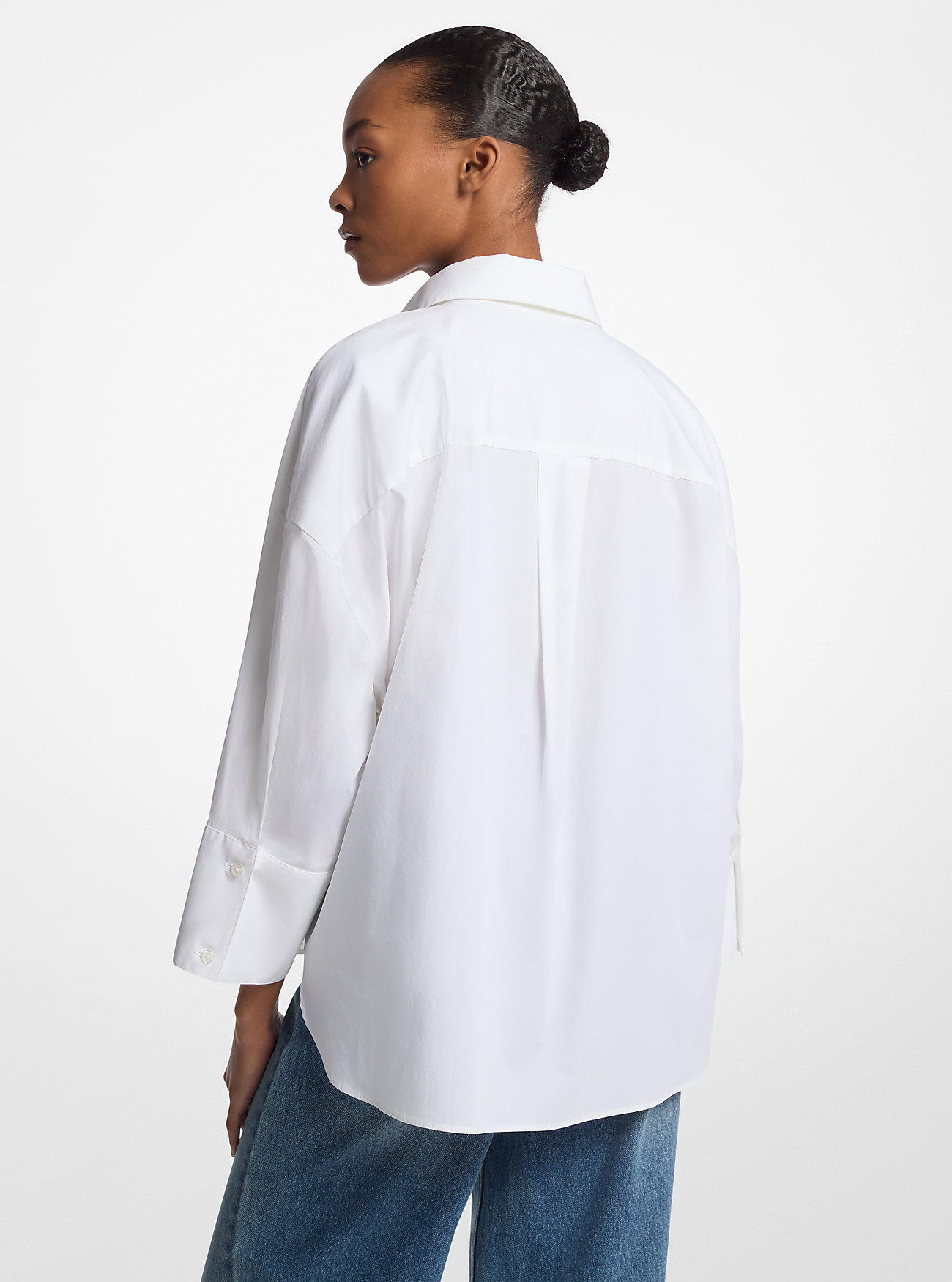 Stretch Cotton Poplin Shirt - WHITE