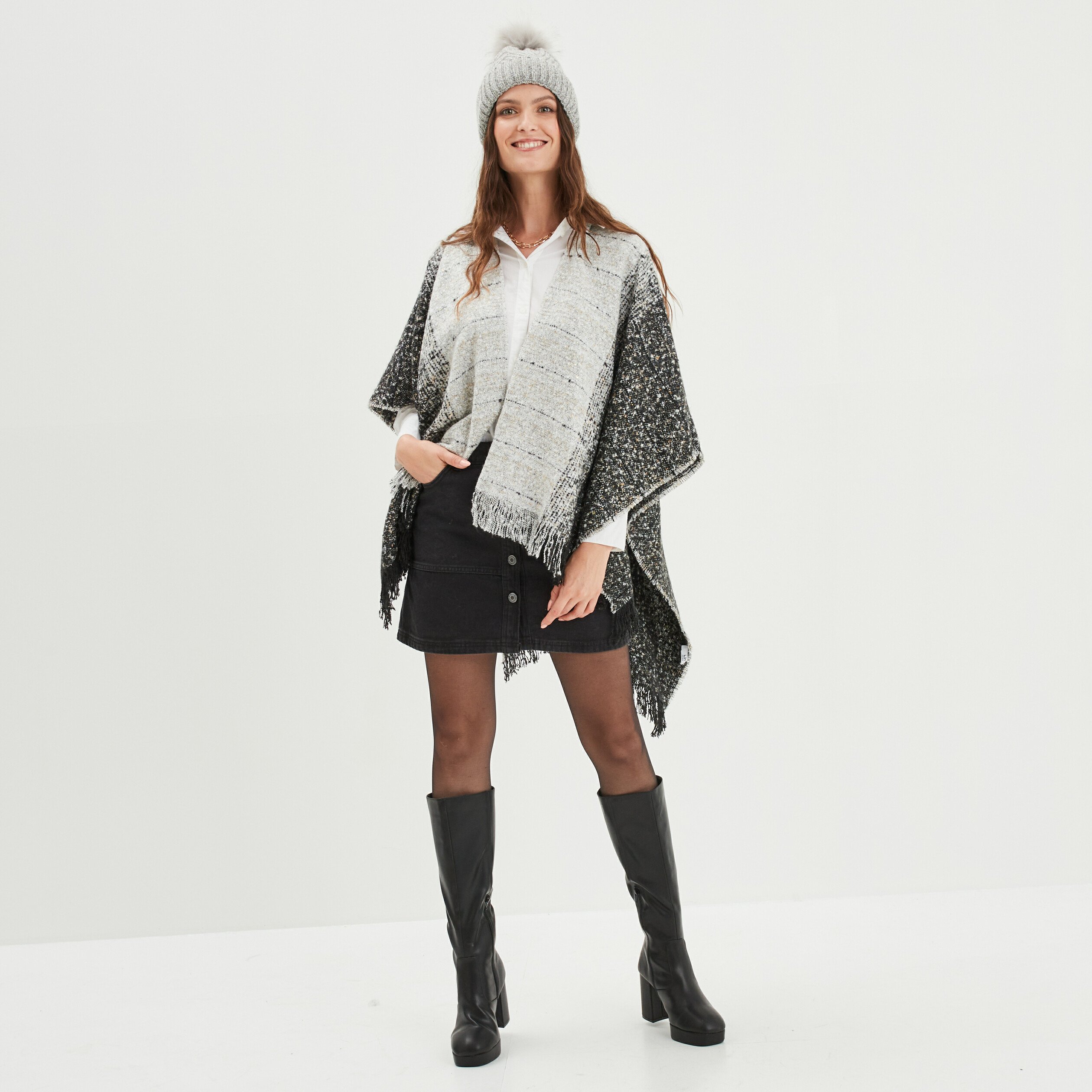 Poncho avec franges multicolore femme | La Halle