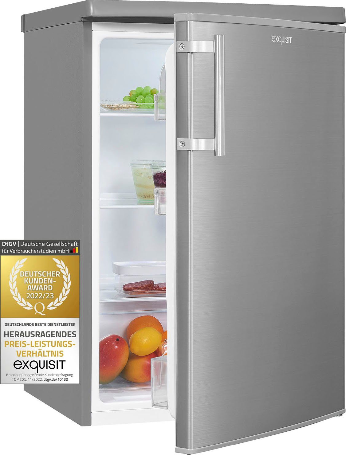 exquisit Kühlschrank KS16-V-H-040E inoxlook, 85,5 cm hoch, 55 cm breit