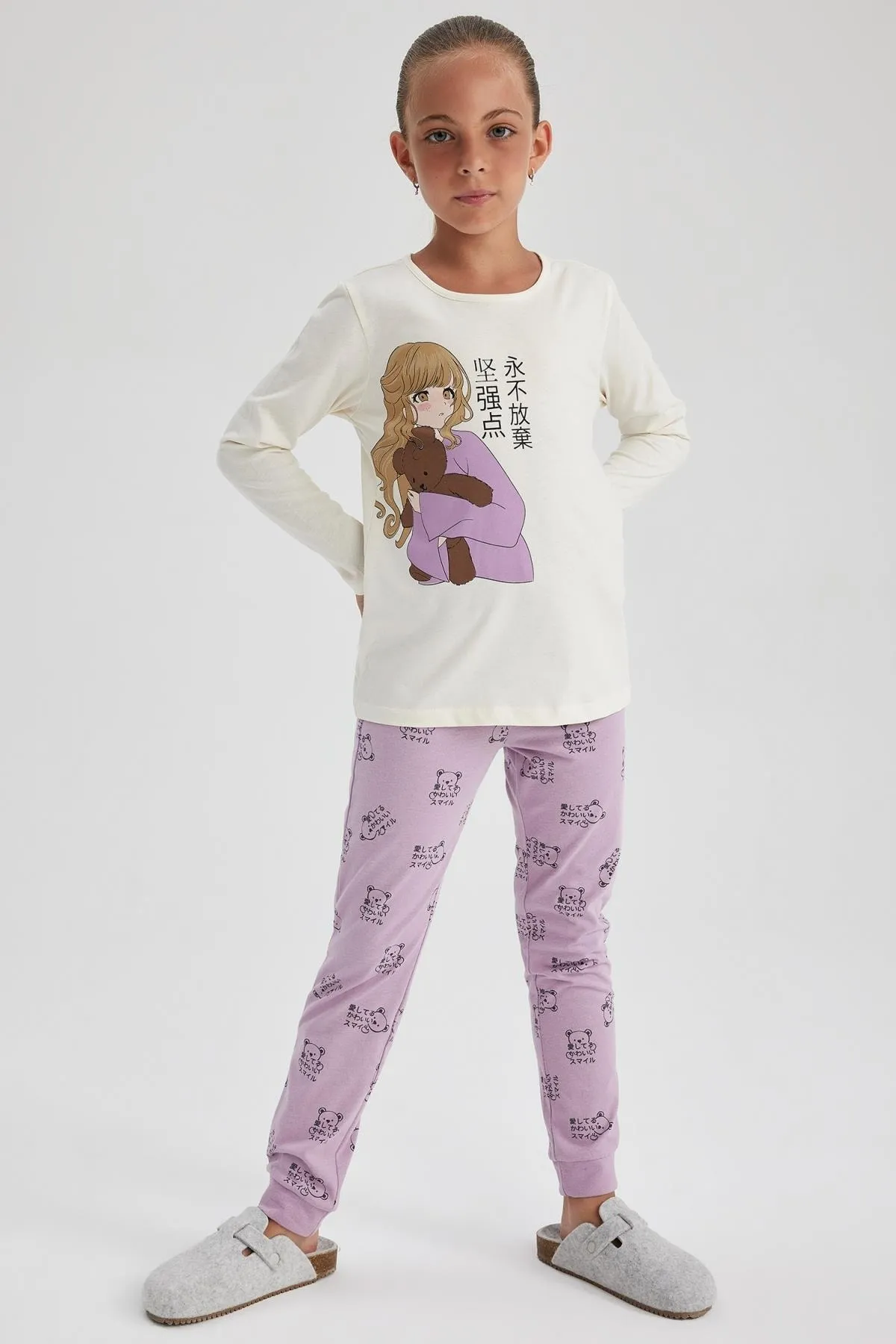 DeFacto  Bedrucktes Langarm-Pyjama-Set für Mädchen