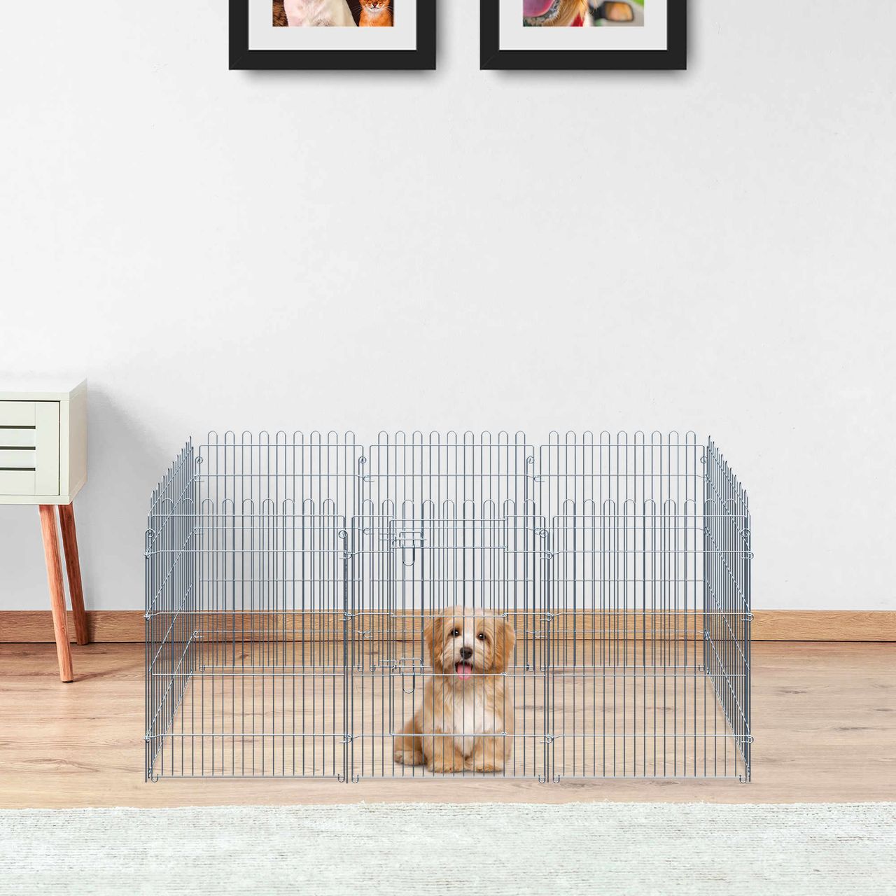PawHut Freilaufgehege Welpenauslauf Welpenzaun Laufstall Welpengitter für Tiere 8-teilig B63 x H60 cm