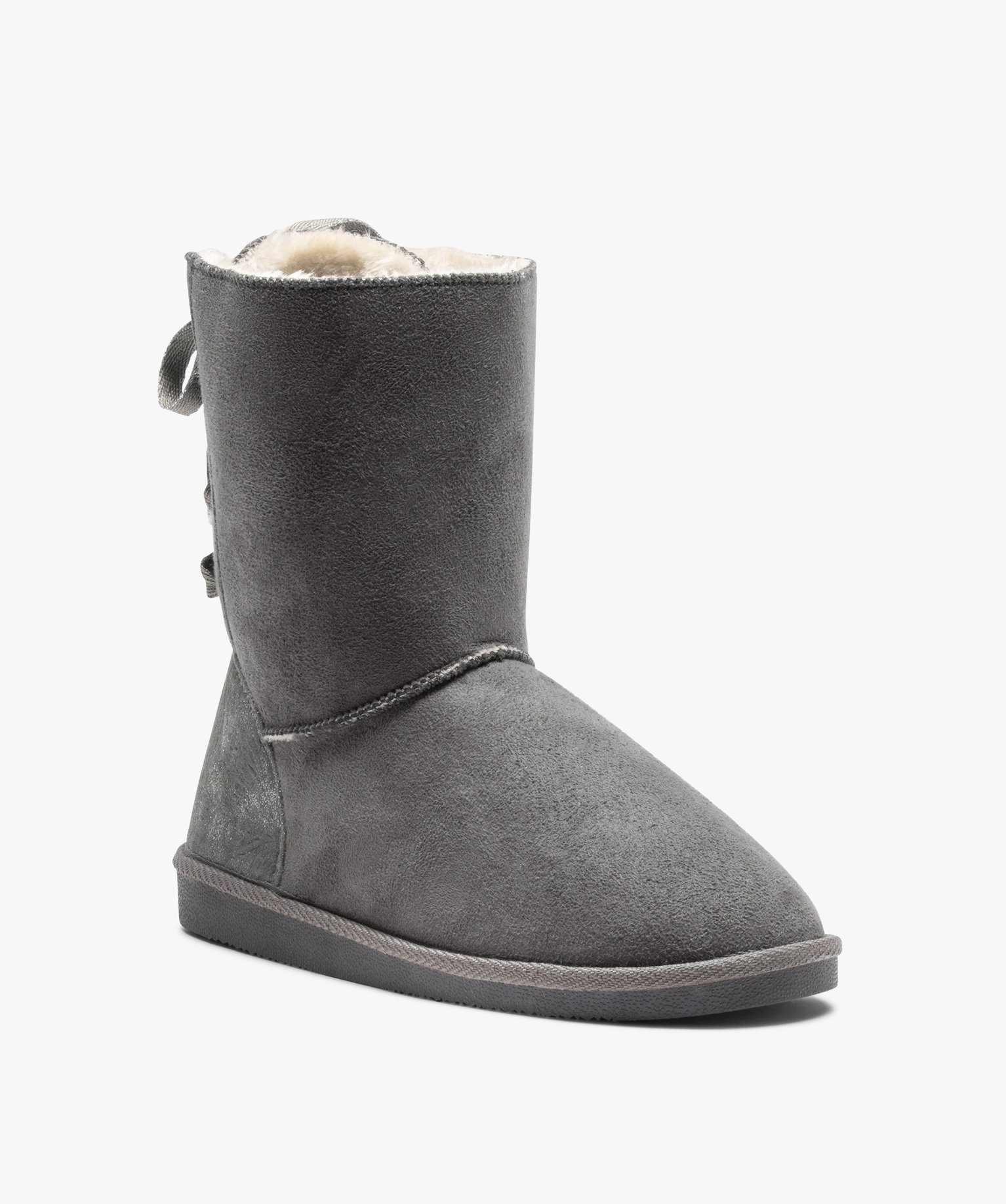 Boots fourrées femme en suédine détails brillants gris | GEMO