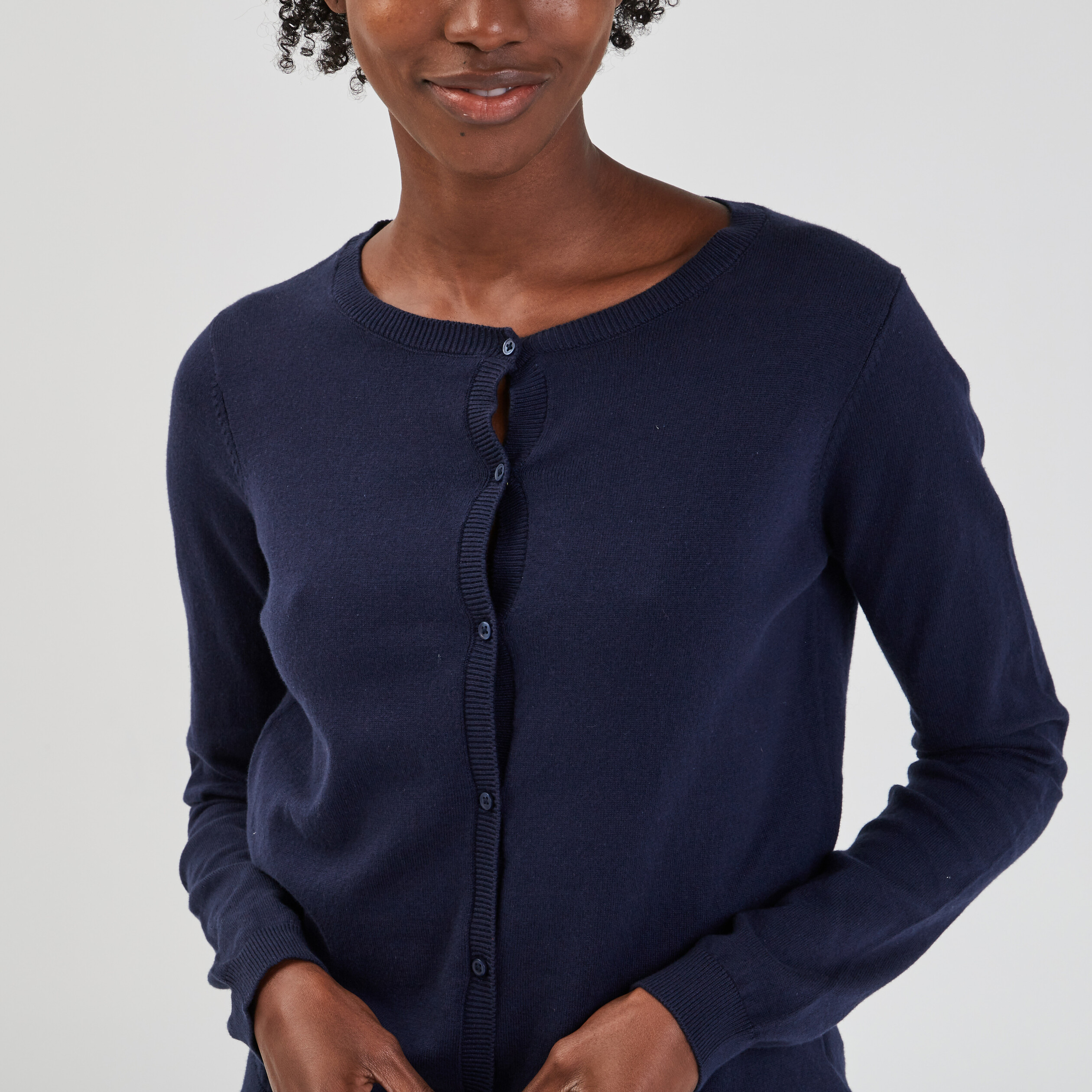 Gilet manches longues boutonné bleu marine femme | La Halle