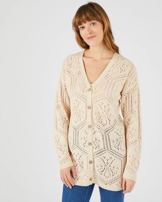 Gilet long maille ajourée