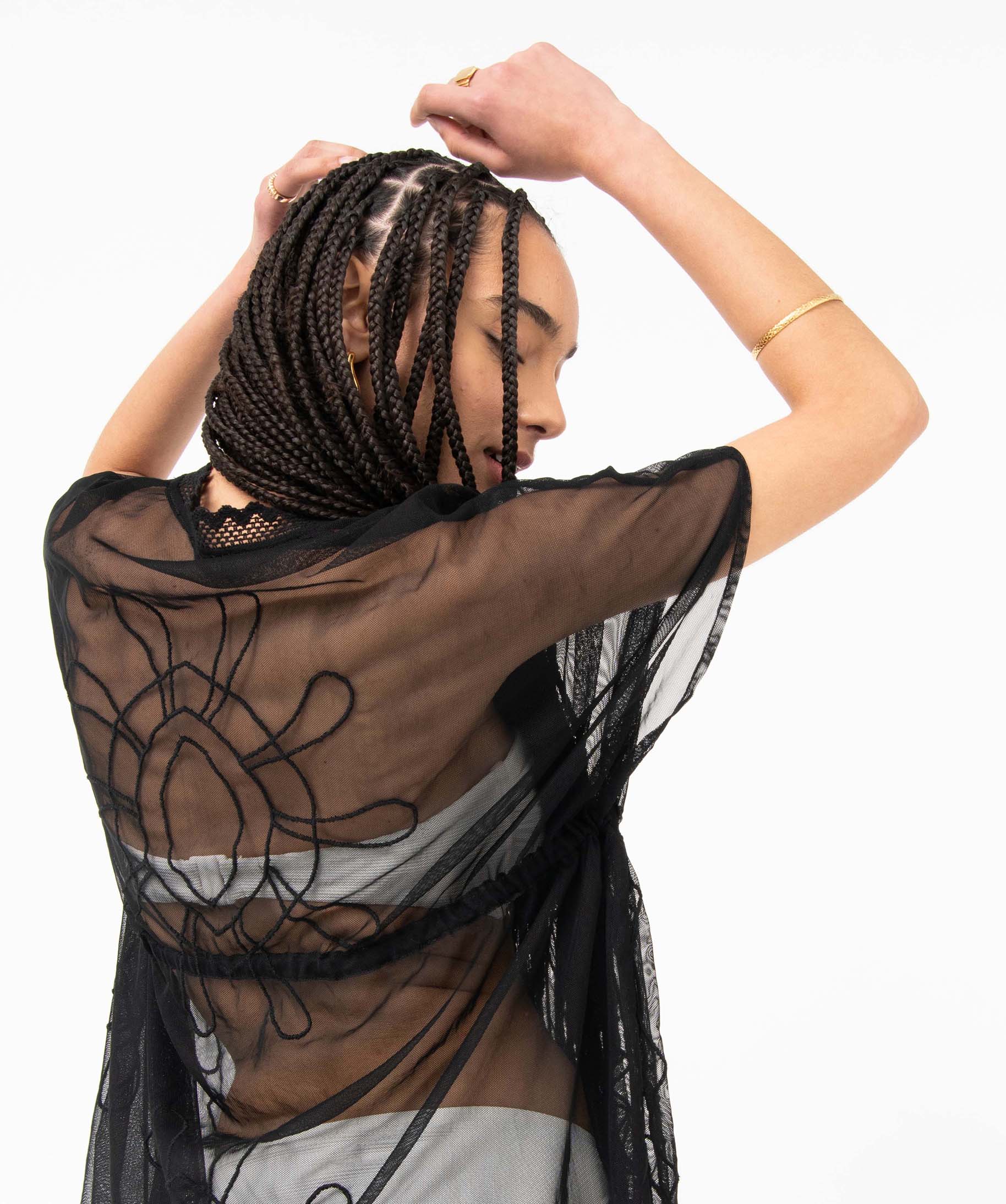 Déshabillé femme en tulle brodé noir | GEMO