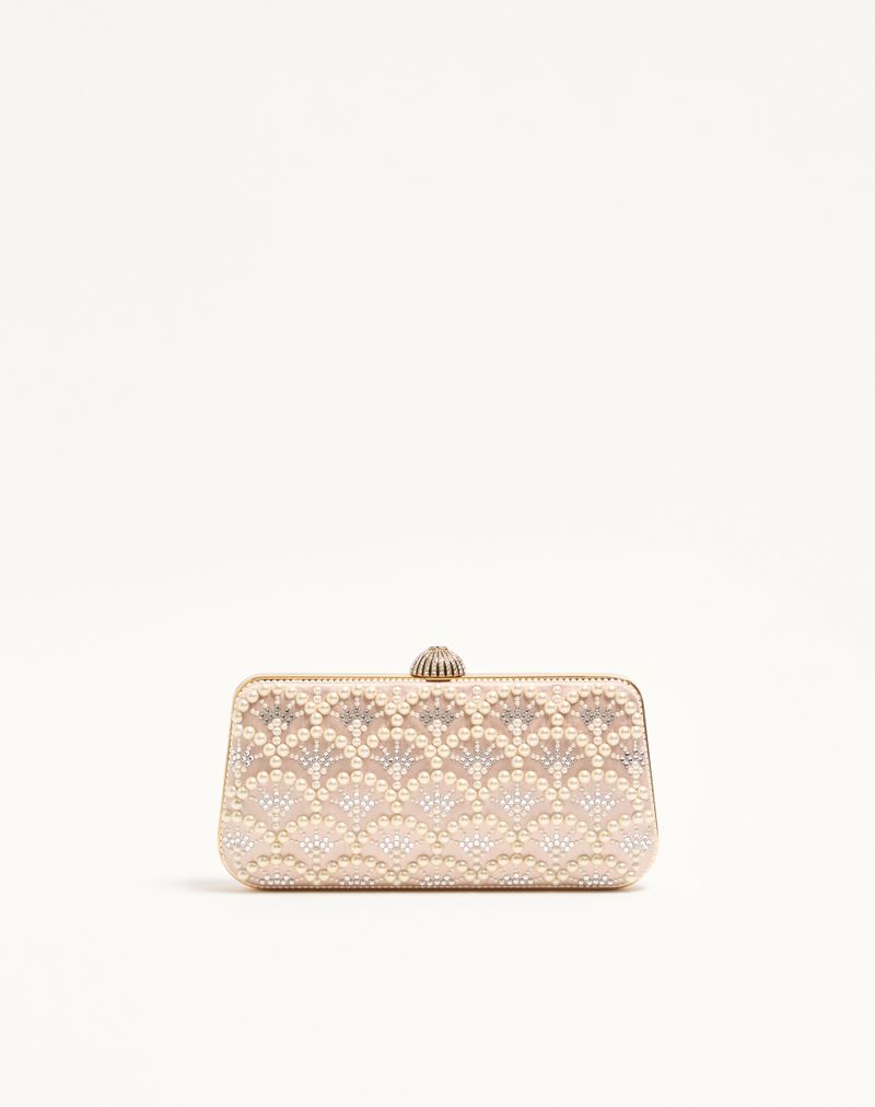 Valentino Garavani Carry Secrets Satin Minaudiere med Perler og Rhinsten