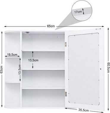 KOMFOTTEU Spiegelschrank Badschrank Hängeschrank, 66 x 17 x 63 cm