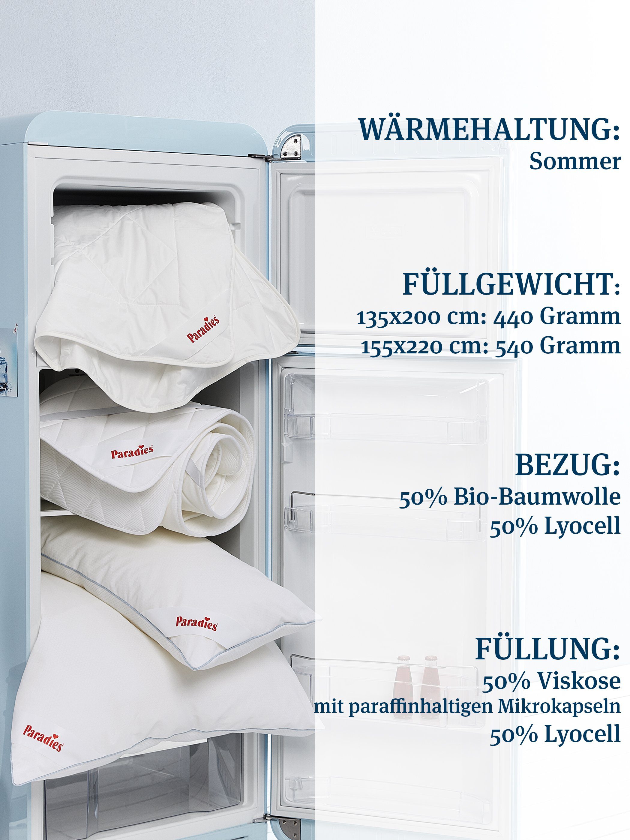 Sommerbettdecke, Cool Comfort Bio, Paradies, Füllung: 50% Viskose, 50% Lyocell, die aktiv kühlende Bettdecke