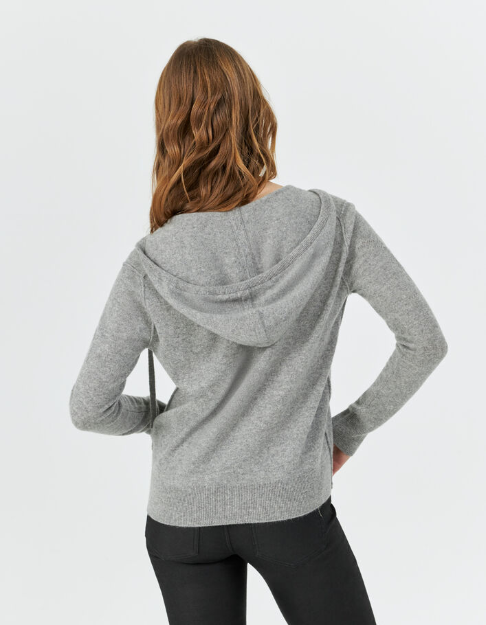 Cardigan à capuche gris en cachemire chevrons femme