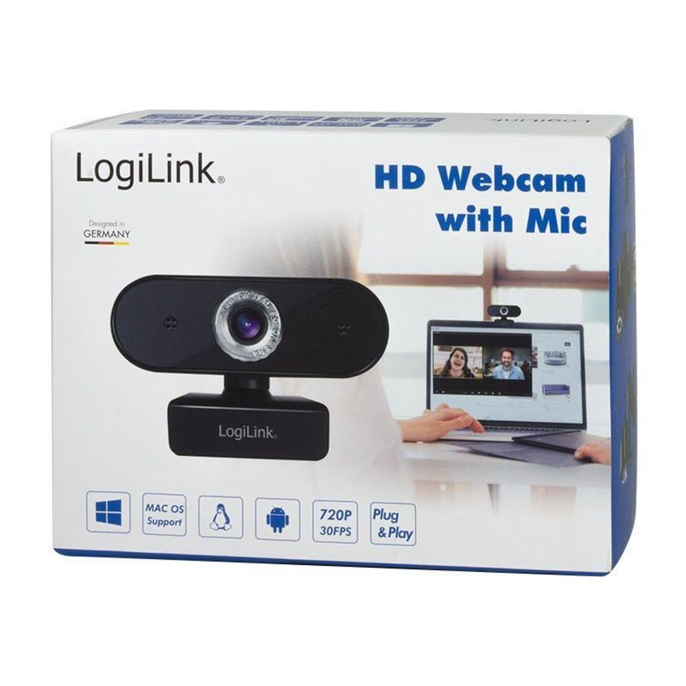 LogiLink UA0368 Webcam (HD, USB, Clip-on einfache Befestigung, Plug and Play ohne Software, Skype, GooleMeet, FaceTime)