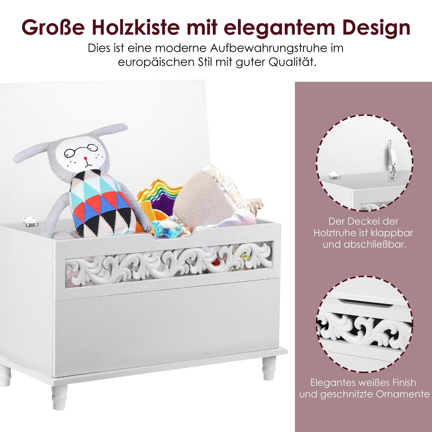 *Aiibot Truhe Holztruhe Holzkiste mit Stauraum Klappbarer Deckel 80x40x48 cm Groß, Aufbewahrungsregal,bodenstehender, für Wohnzimmer, Arbeitszimmer, Büro