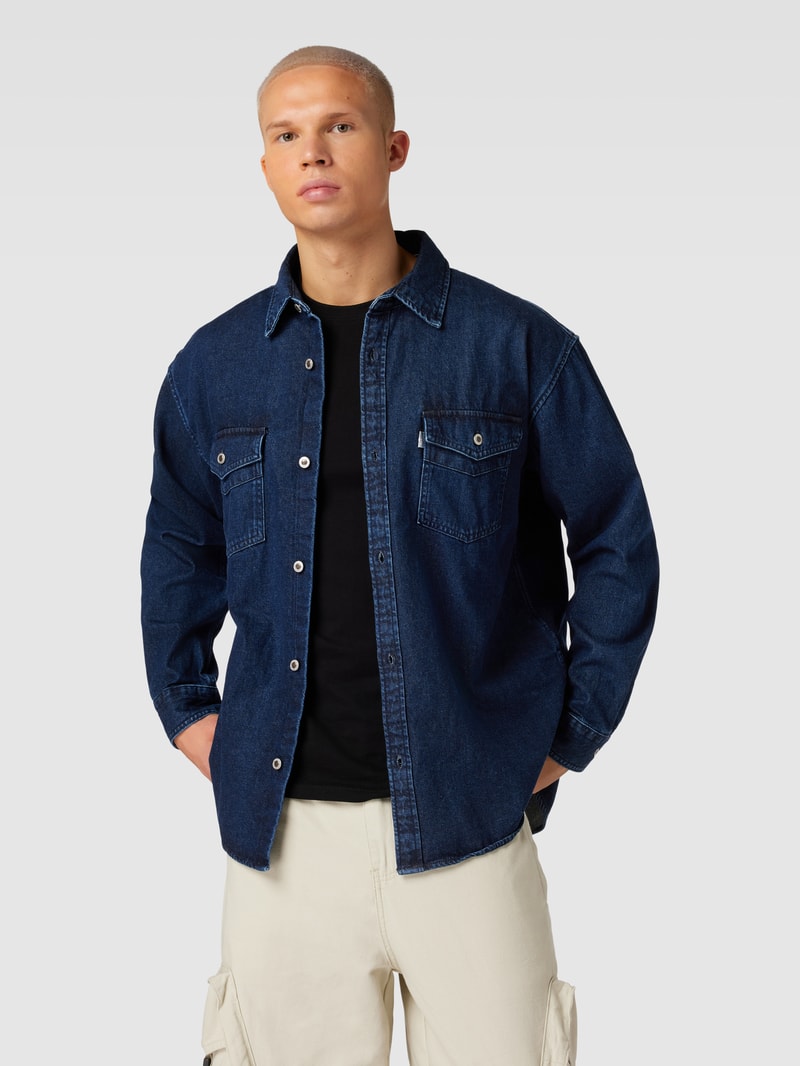 Regular Fit Jeanshemd mit Brusttaschen Modell 'SILVERTAB' in marineblau