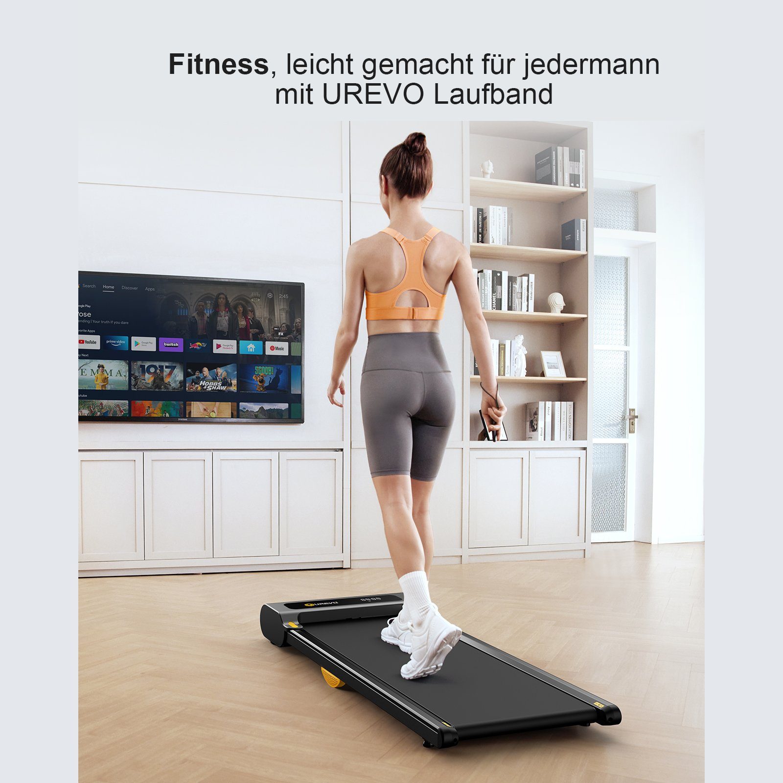 OKWISH Laufband Profi Elektrisches Laufband Fitness Treadmill Sports Zuhause 1-6 km/h (8 Silikon-Stoßdämpfer und 2 zusätzliche weiche Gummikissen, Trainingspfade mit Fernbedienung und LED-Display, UREVO), Walking pad für Zu hause mit doppelter Stoßdä