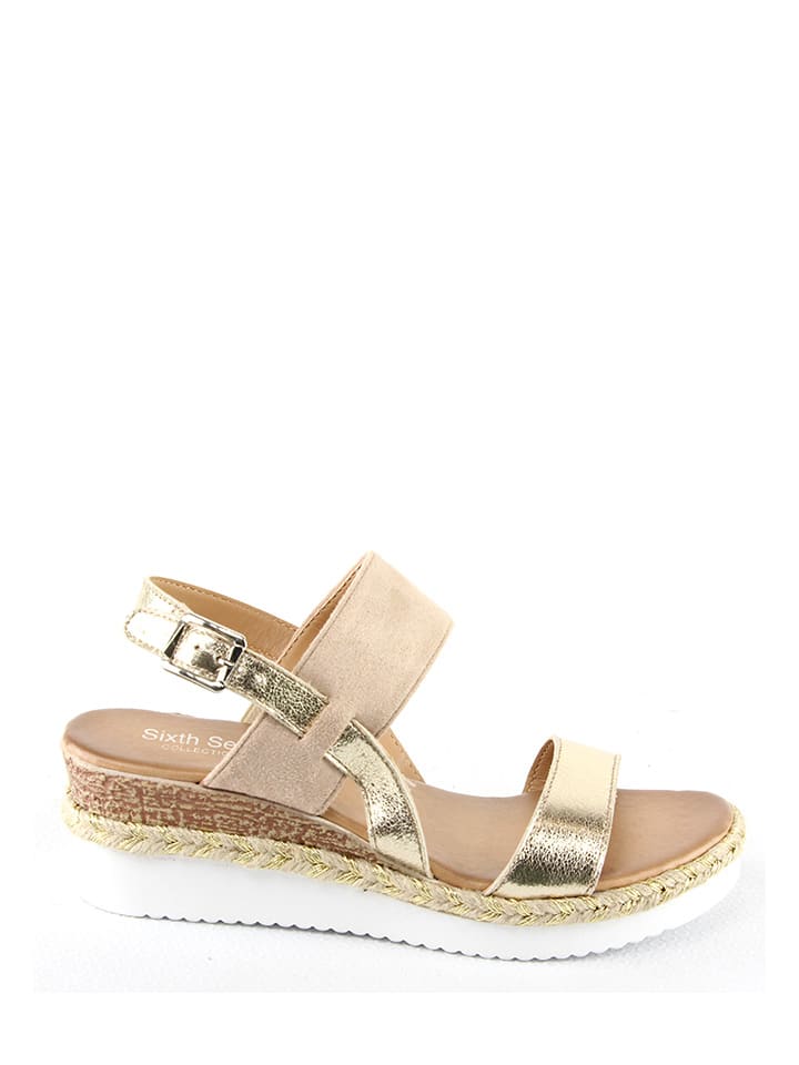 Sixth Sens Keilsandaletten in Beige/ Gold günstig kaufen