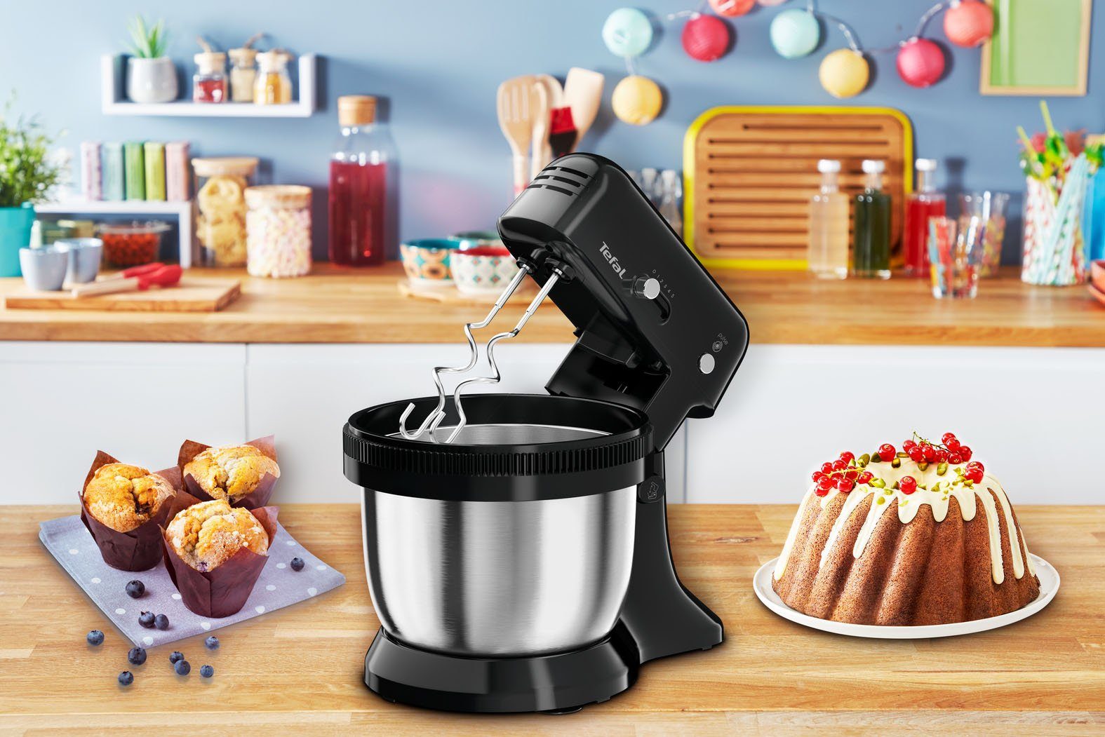 Tefal Küchenmaschine Oh My Cake QB1108, 300 W, 4 l Schüssel, Satelliten-Rührwerk, 4-L-Schüssel, inkl. 2 Schneebesen, 2 Knethaken