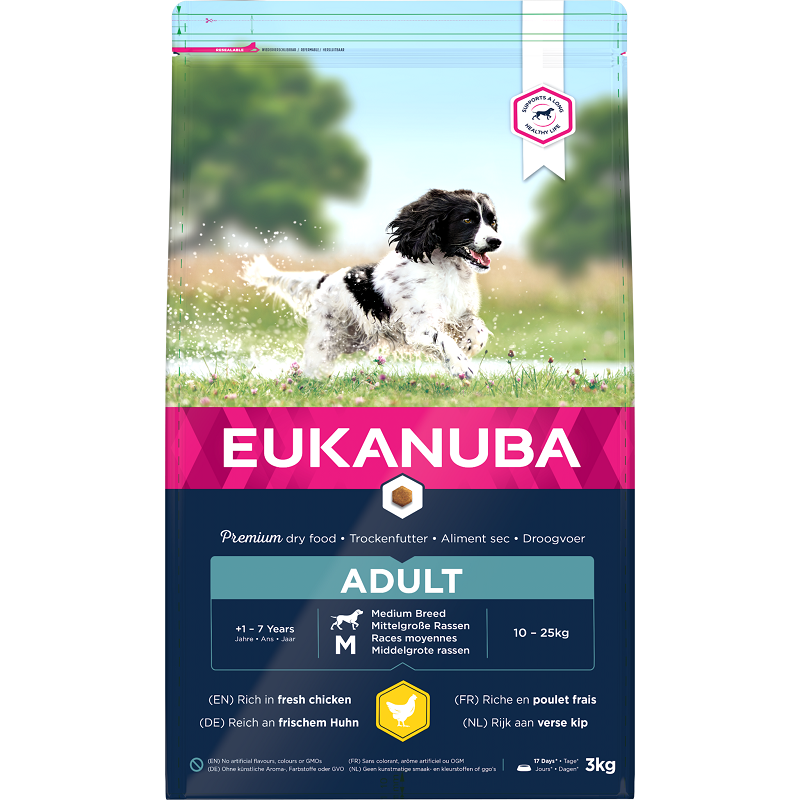 EUKANUBA Hundetrockenfutter EUKANUBA Active Adult Medium Breed mit Huhn 3 kg