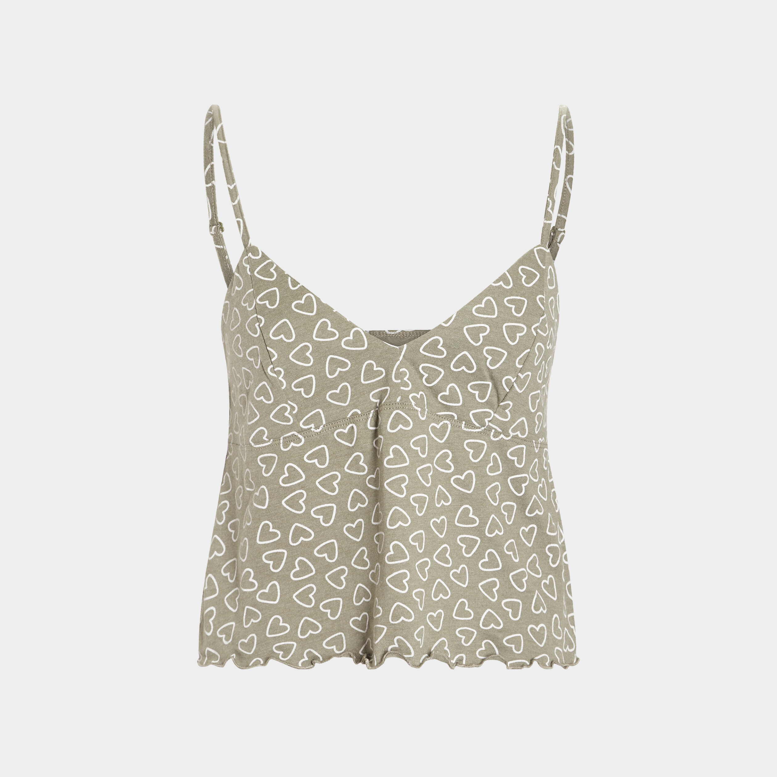 Haut de pyjama débardeur court col en V vert kaki femme | La Halle