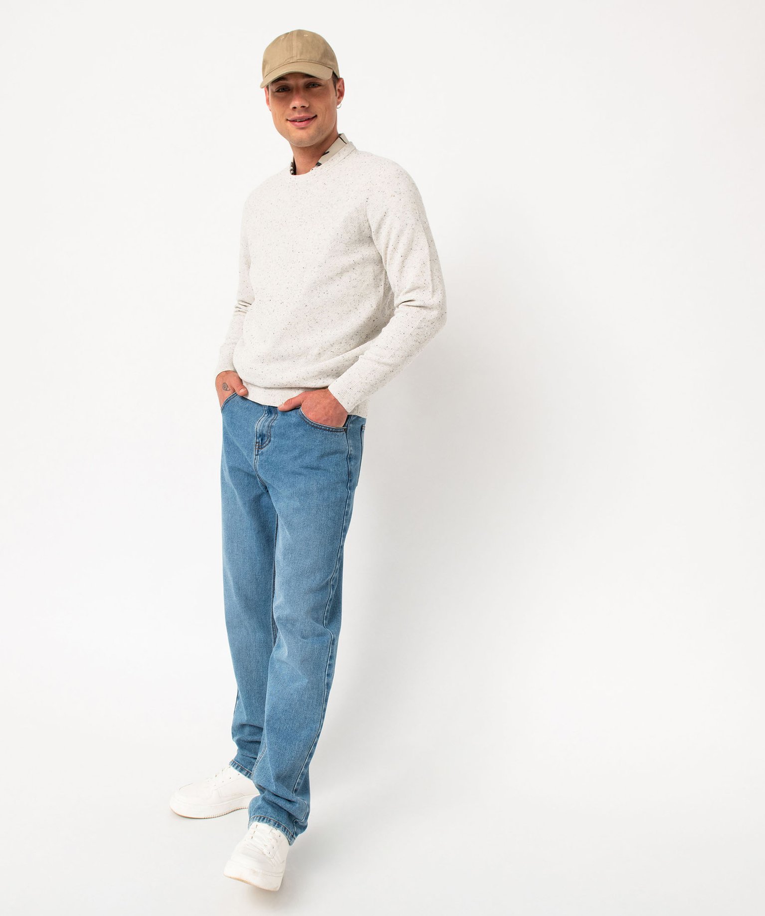 Pull en maille fine mouchetée homme ecru | GEMO