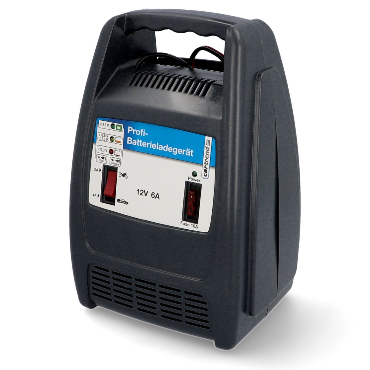 Cartrend Batterie-Ladegerät 12V 6A Anzeige Autobatterie-Ladegerät (Auto PKW Batterie-Lader Akku Erhaltungsladefunktion Saison-Fahrzeuge)