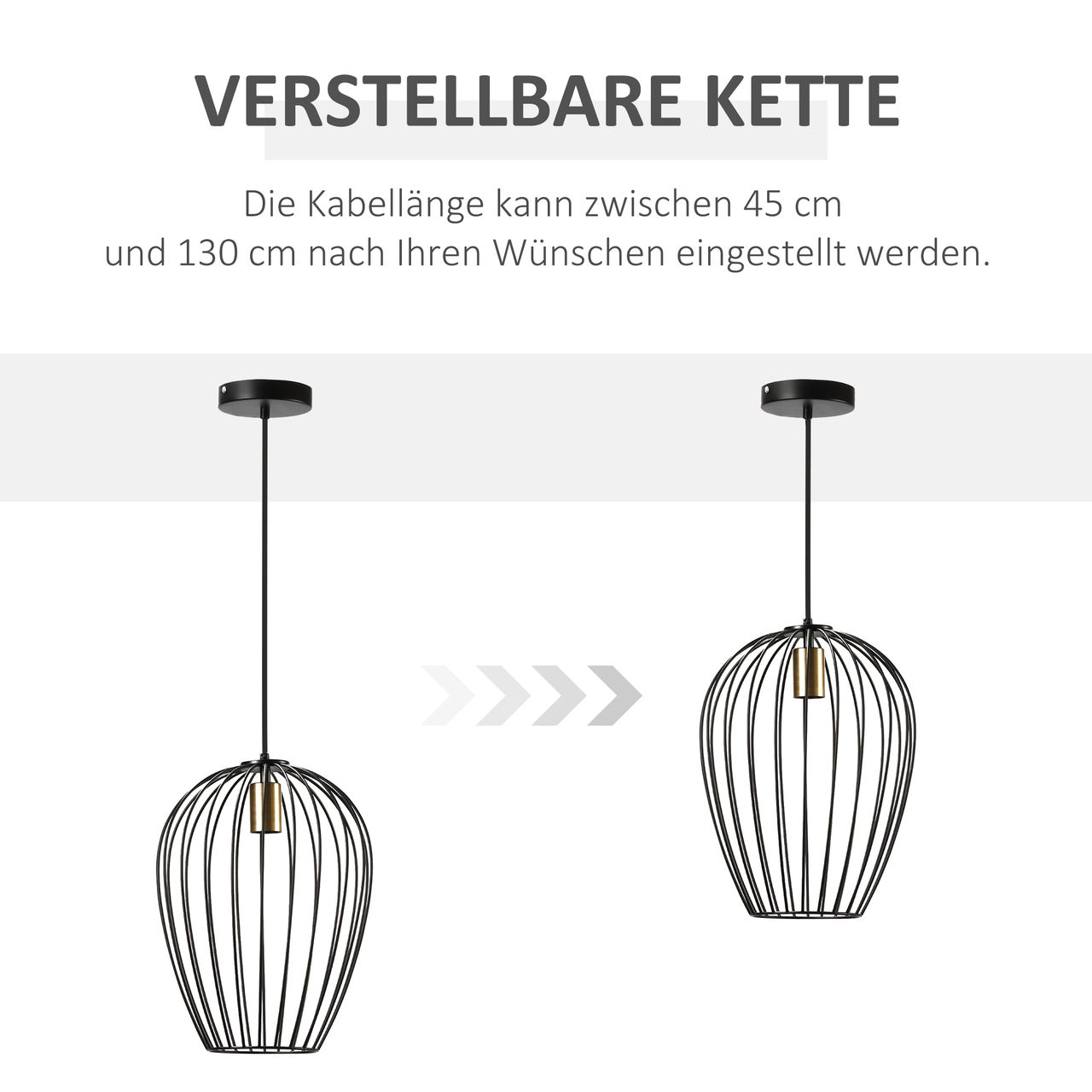 HOMCOM Pendelleuchte Hängeleuchte Hängelampe modern Pendellampe für Büro Wohnzimmer Esszimmer Metall Schwarz Ø26 x 130 cm