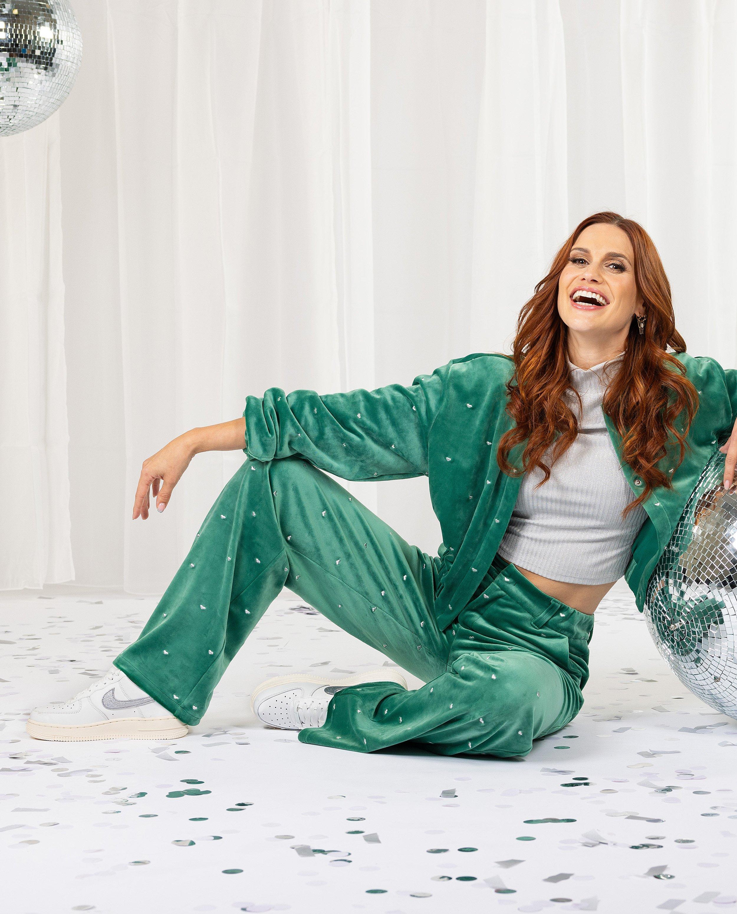 Pantaloni K3 din catifea cu inimioare, XS-XL kaki