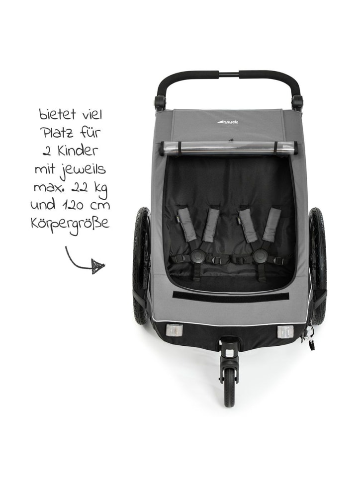 Hauck 2in1 Fahrradanhänger Dryk Duo für 2 Kinder (bis 44 in grau,schwarz günstig kaufen onesize