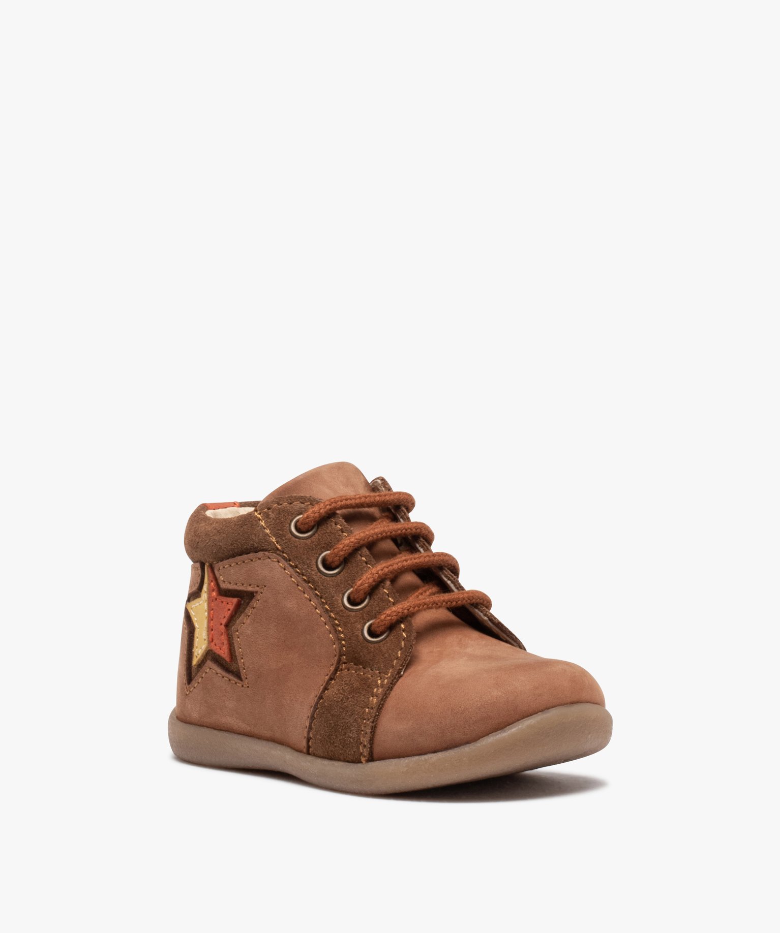 Bottillons premiers pas bébé Garçon en cuir motif étoile camel | GEMO
