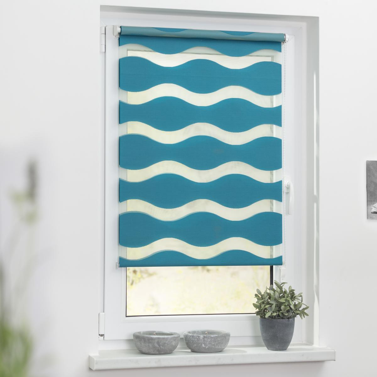 Lichtblick Duo Rollo Welle Klemmfix, ohne Bohren, Petrol, 70 cm x 150 cm (B x L)