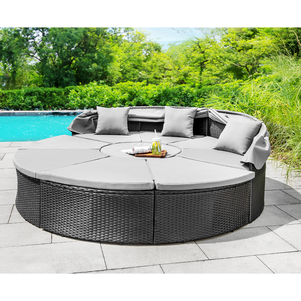 HC Garten & Freizeit Outdoor Sonneninsel 18 tlg., runde Liege mit Sonnenschutz, inkl. Auflagen, modern, Polyrattan
