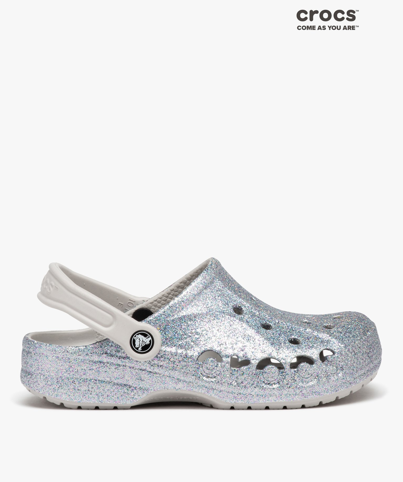 Sabots souples femme dessus perforé à paillettes - Crocs argent | GEMO