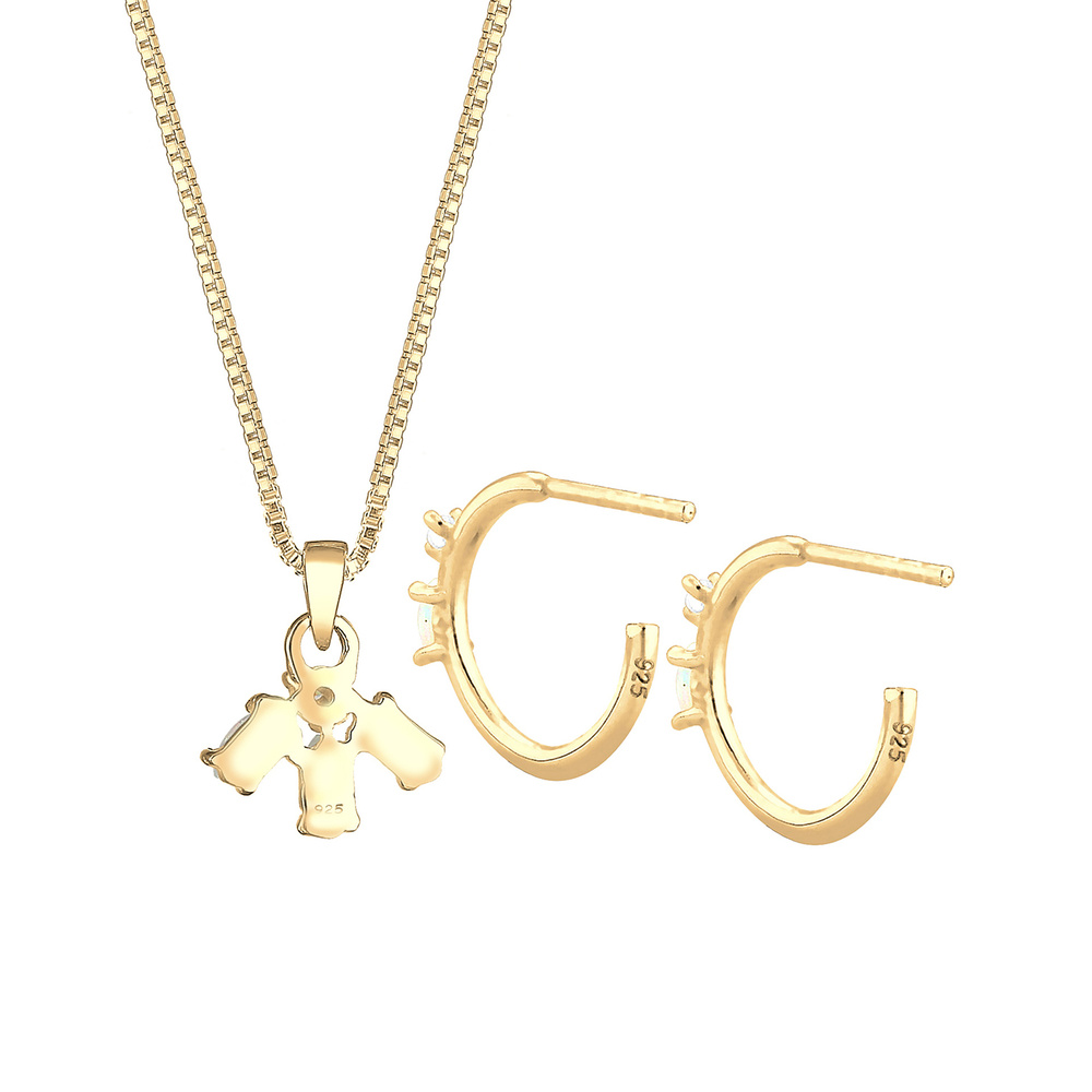 Elli Elli Ensemble de Bijoux Vintage Minimal Opale Synthétique Cristaux Zircone Ensemb Bijoux