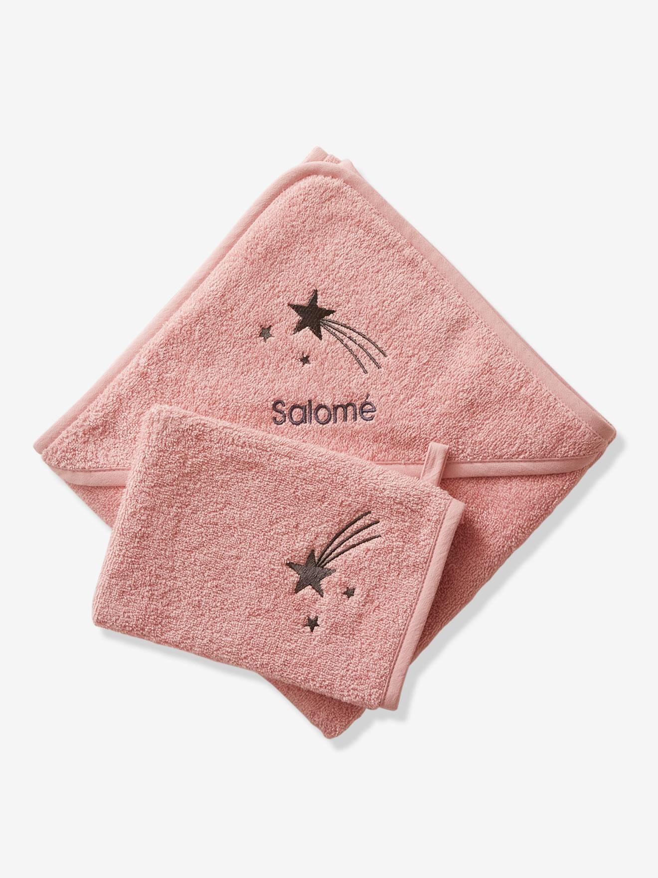 Vertbaudet Baby Kapuzenbadetuch & Waschhandschuh Oeko-Tex, personalisierbar - blau